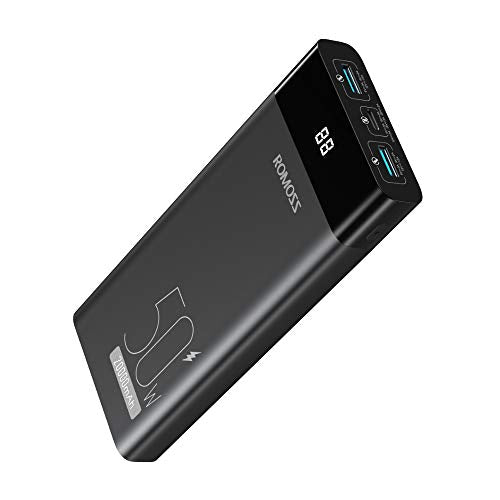 USB C Laptop Power Bank - ROMOSS 50W MAX PD 20000mAh 187.5×116.5×37mm, Black