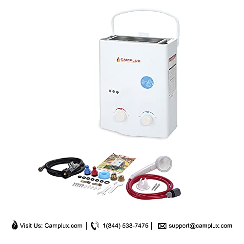 Camplux 5L Outdoor Portable Water Heater, 1.32 GPM Tankless Propane Gas White
