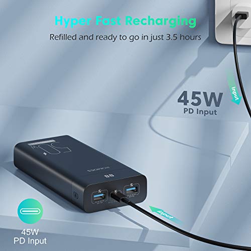 USB C Laptop Power Bank - ROMOSS 50W MAX PD 20000mAh 187.5×116.5×37mm, Black