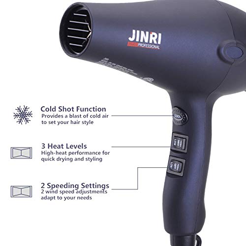 Professional Ceramic Tourmaline Hair Dryer 1875 Watt Fast 4 Piece Set, Black