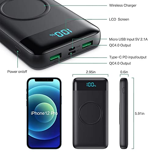 Wireless Portable Charger 30,800mAh 15W 5.9x2.9x0.6 Inch, Black