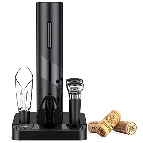 Electric Wine Opener Set, TEBIKIN Automatic Bottle Openers, Black