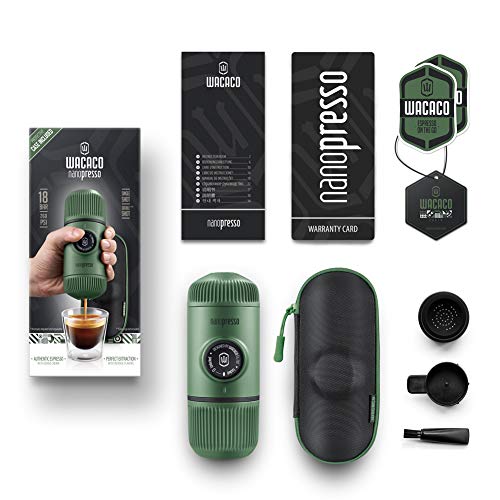 WACACO Nanopresso Portable Espresso Maker Bundled with Protective Moss Green