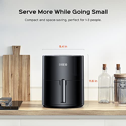 Dreo Air Fryer - 100℉ to 450℉, 4 Quart Hot Oven Cooker with 50 4L, Black