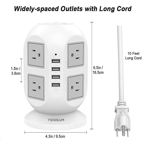 Power Strip Tower TESSAN Surge Protector 8 AC Outlets with 4 USB Ports...