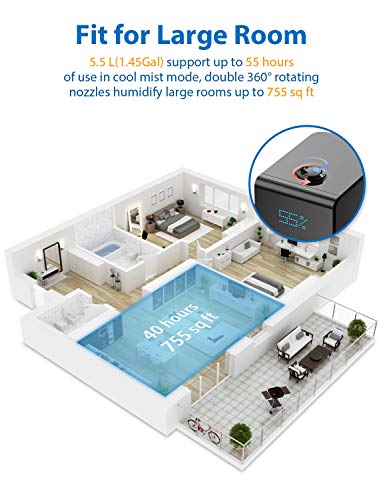 Elechomes SH8820 Humidifiers, 5.5L Top Fill Warm and Cool 5.5 Liter, Black