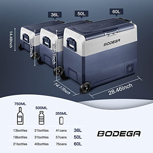 【Upgraded】BODEGA 12 Volt Refrigerator, Portable Freezer, Car 53 Quart, blue