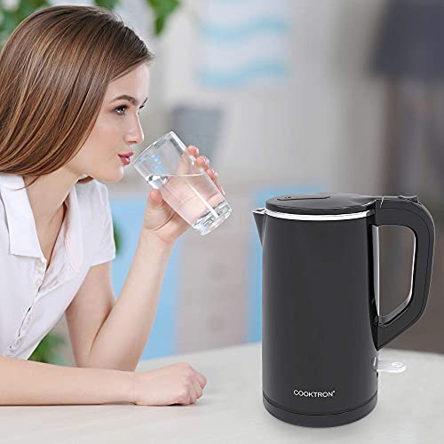 COOKTRON 1.7L Electric Kettle, Double Wall Hot Water Boiler BPA-Free, Black