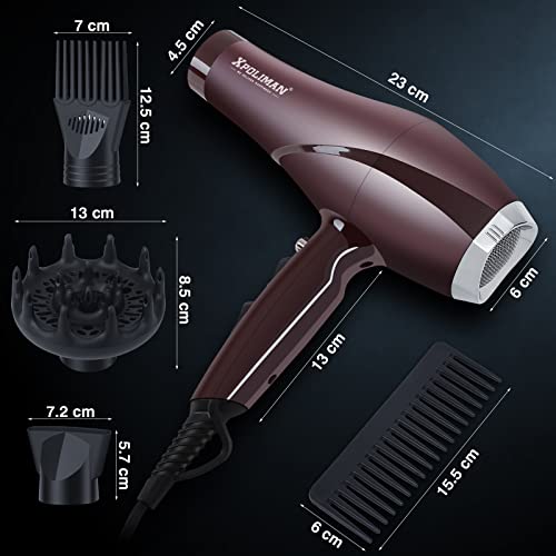 2000 Watt Hair Dryers, Xpoliman 1 Count (Pack of 1), Brown/Purple