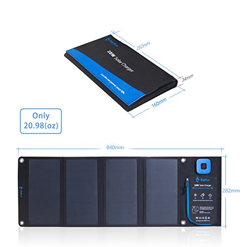 BigBlue 5V 28W Solar Charger with Digital Ammeter, Waterproof Foldable Black