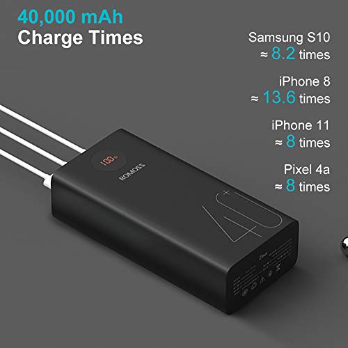 ROMOSS 40000mAh Power Bank, 18W PD&QC Fast Charge L:6.7 x 3.2 x 1.7 in, black