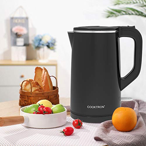 COOKTRON 1.7L Electric Kettle, Double Wall Hot Water Boiler BPA-Free, Black