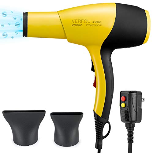 Ionic Hair Dryer AC 2100W Professional Salon Blow Low Noise Fast Yellow
