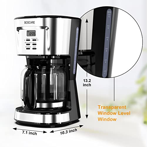 BOSCARE 12-Cup Programmable Coffee Maker: Drip Maker, Mini B