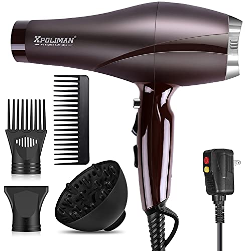 2000 Watt Hair Dryers, Xpoliman 1 Count (Pack of 1), Brown/Purple