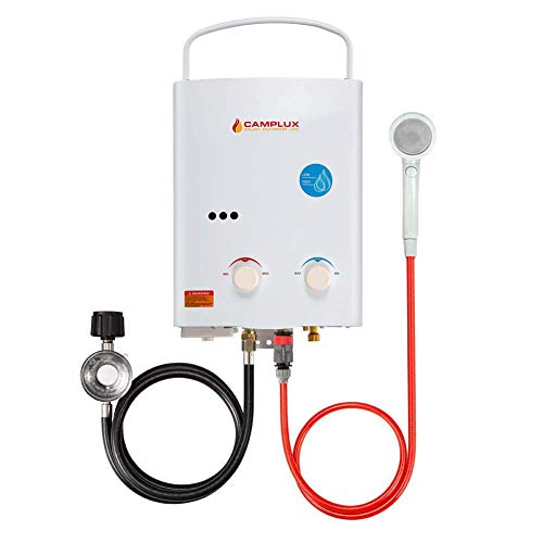 Camplux 5L Outdoor Portable Water Heater, 1.32 GPM Tankless Propane Gas White