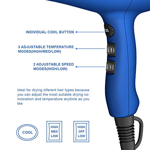 Professional Light Weight Hair Dryer with Diffuser Negative Ionic Large, Blue