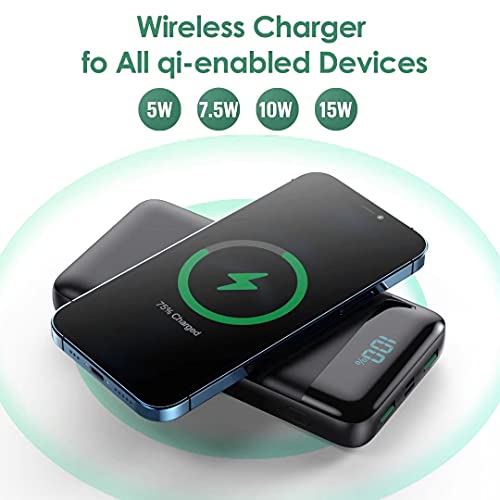 Wireless Portable Charger 30,800mAh 15W 5.9x2.9x0.6 Inch, Black
