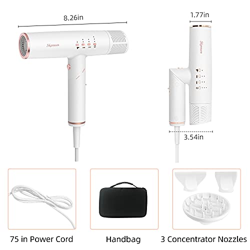 Professional Hair Dryer, Brushless Motor, Foldable Blow Dryers White