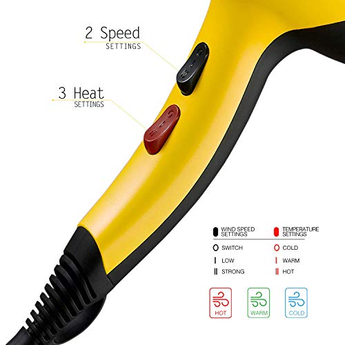 Ionic Hair Dryer AC 2100W Professional Salon Blow Low Noise Fast Yellow