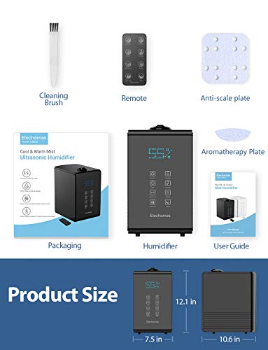 Elechomes SH8820 Humidifiers, 5.5L Top Fill Warm and Cool 5.5 Liter, Black
