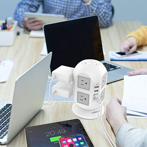 Power Strip Tower TESSAN Surge Protector 8 AC Outlets with 4 USB Ports...