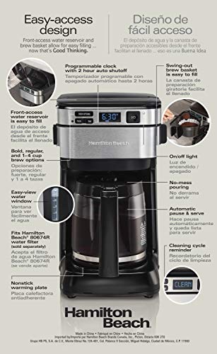 Hamilton Beach Programmable Coffee Maker, 12 Cups, 3 Brewing Options, Black