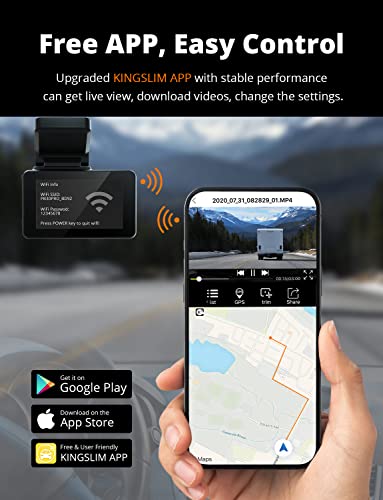 Kingslim D4 4K Dual Dash Cam with Built-in WiFi GPS, Front 4K/2.5K Rear Black