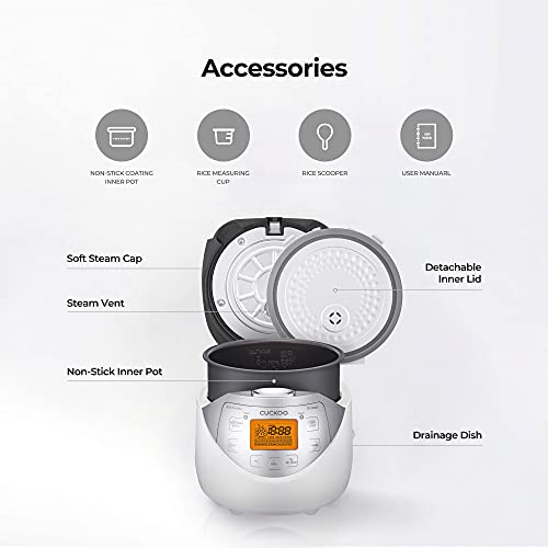 Cuckoo CR-0632F 6 Cup Micom Rice Cooker and Warmer, 10 Menu White/Silver