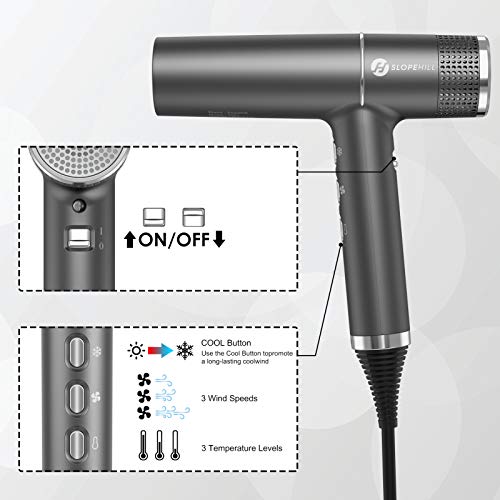 slopehill Hair Dryer with Unique Brushless Motor | 1 Count (Pack of 1), Gray