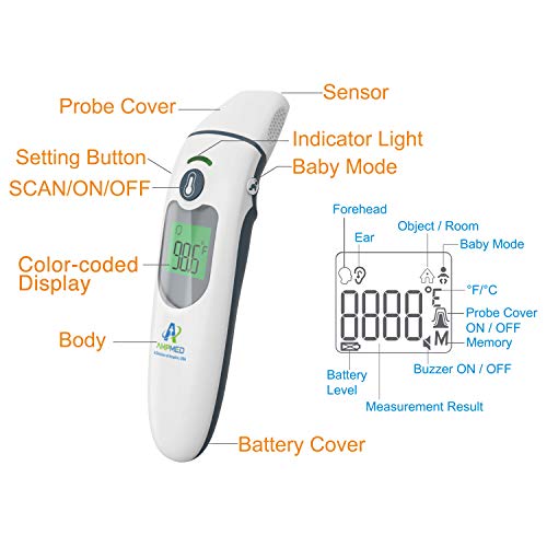 Amplim Contact/Non Contact Digital Forehead Thermometer small, Silver White