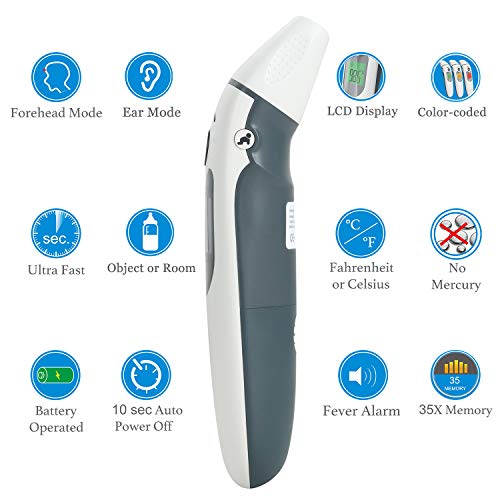 Amplim Contact/Non Contact Digital Forehead Thermometer small, Silver White