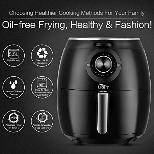 Air Fryer XL, 5.8 QT Electric Hot With Temperature Control A-Black