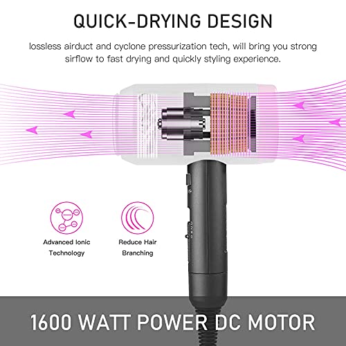 Hair Dryer, Powerful Lightweight Negative Ionic Blow 3 Heat Grey