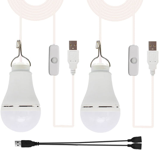 2 Pcs 10w USB Light Bulb with Splitter Y-Cable Camping for White
