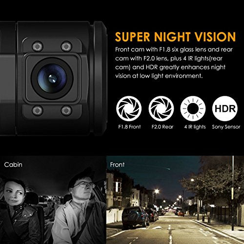 Vantrue N2 Pro Uber Dual 1080P Dash Cam, 2.5K 1440P Front and Black