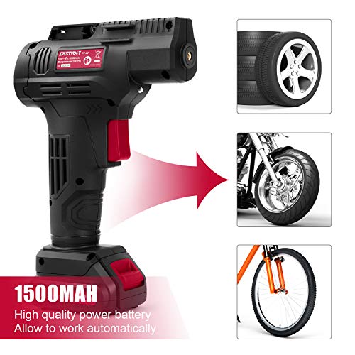 Eastvolt 12V Tire Inflator Air Compressor, Cordless air inflator, Black + Red