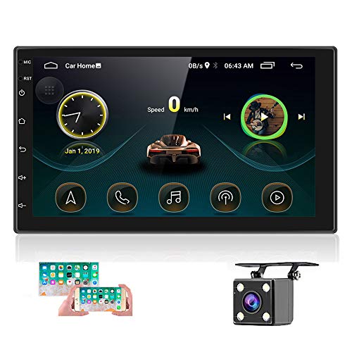 Hikity Double Din Android Car Stereo with GPS 7 Inch Touch 1G+16G, Black