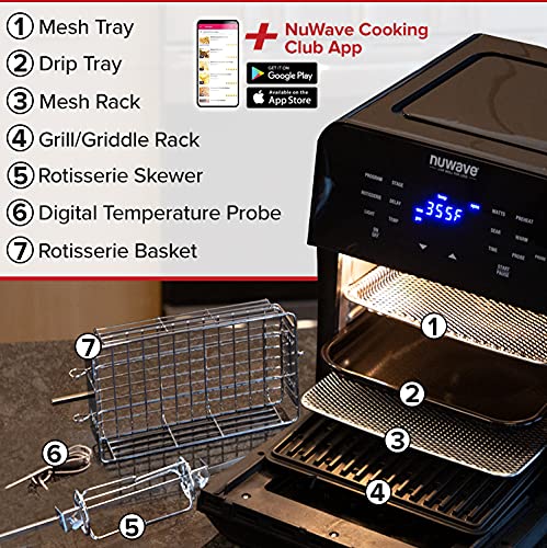 NuWave Brio 15.5-Quart Large Capacity Air Fryer + Grill; Probe; 2 15.5QT