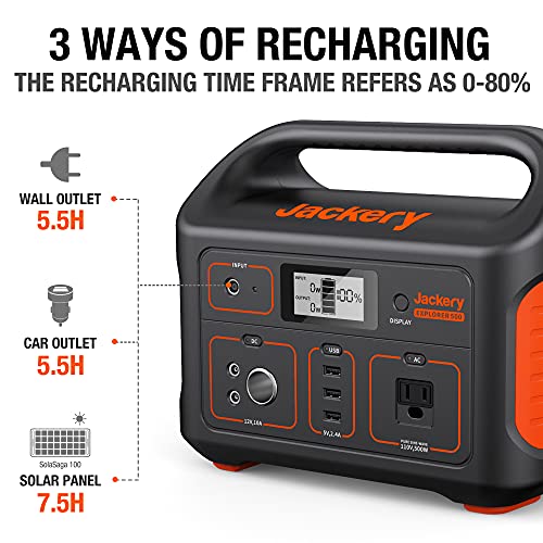 Jackery Portable Power Station Explorer 500, 518Wh Outdoor Solar Black