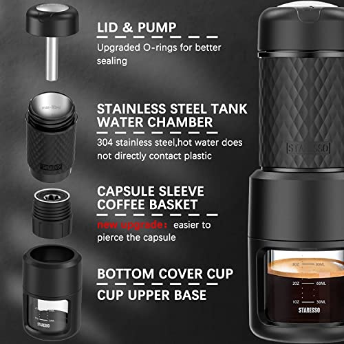 STARESSO (Upgrade) Portable Espresso Machine - Manual Medium, Black