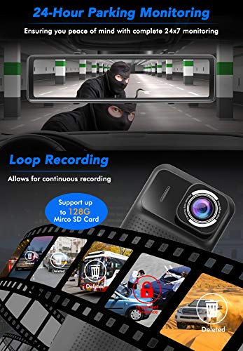 PORMIDO Mirror Dash Cam Backup Camera 12" Full Screen Rear View