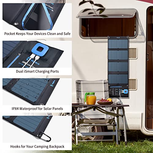 BigBlue 28W SunPower Solar Panel with Digital Ammeter, Portable Black