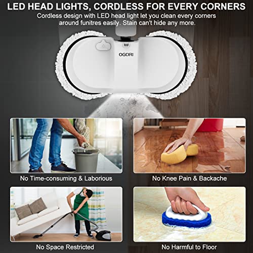 OGORI Electric Mop, Cordless Spin Mop Hardwood 11 Piece Set, Grey