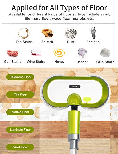 Cordless Electric Mop, Spin Mop with LED 5 Piece Set, Green