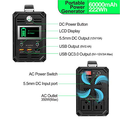 300W Solar Generator, FlashFish 60000mAh Portable 222Wh Generator
