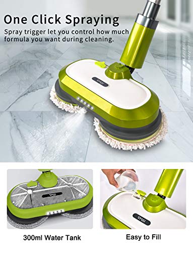 Cordless Electric Mop, Spin Mop with LED 5 Piece Set, Green