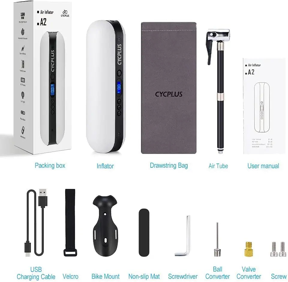 Portable Air Compressor Mini Inflator Electric Pump for Car Bike A2-white