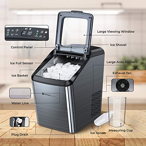 Dreamiracle Ice Maker Machine for L 15.75×W 9.69×H 16.93 in, Black