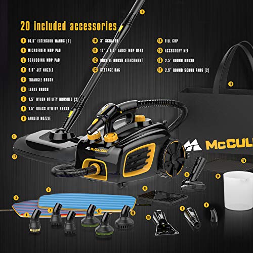 McCulloch MC1375 Canister Steam Cleaner with 20 Accessories, 1-(Pack), Black